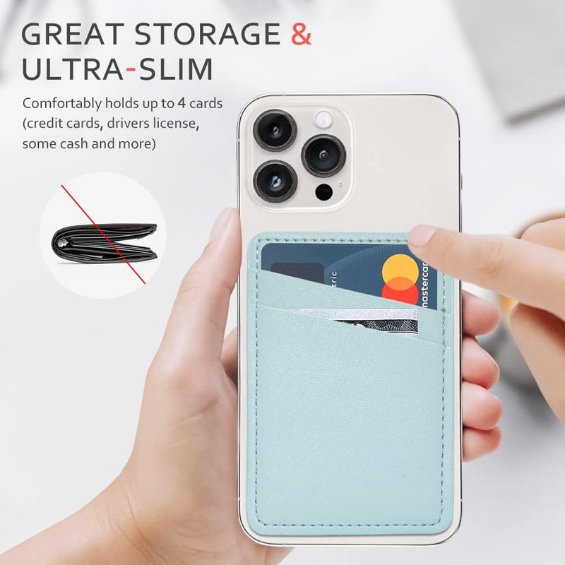 Limvory Phone Wallet Stick On, Leather Phone Card Holder, Credit Card Holder for Phone Case Compatible with iPhone, Samsung and Android - White, Blue - Image 5
